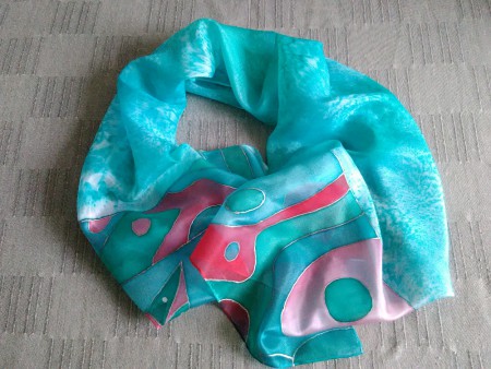 Hedvábná šála 40 * 160 "Zeleno-růžová"